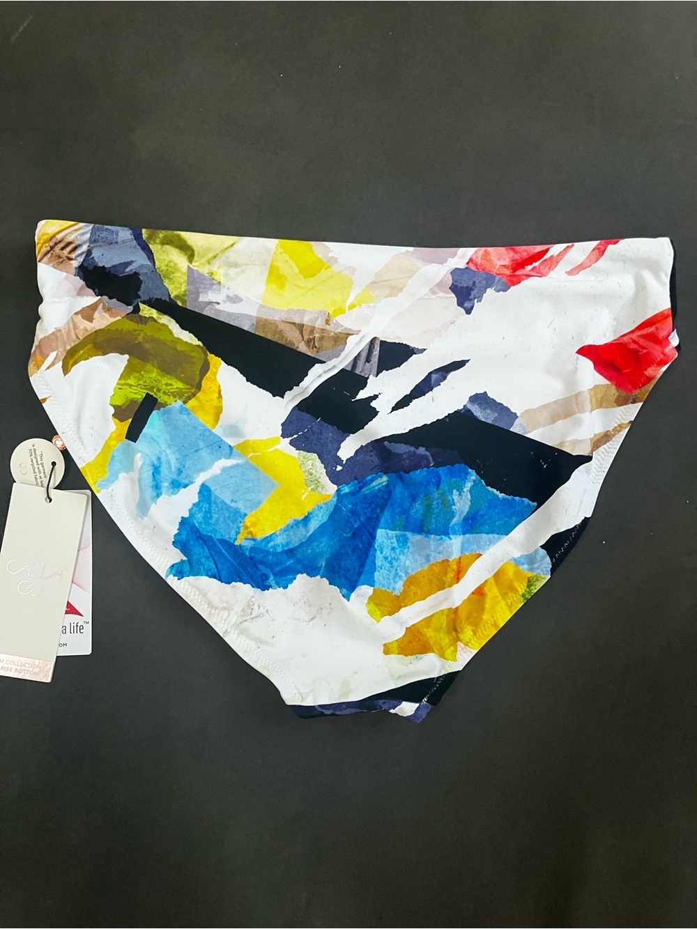 NWT CALIA Mid Rise Swim Bottoms Collage Pure White Abstract Bikini